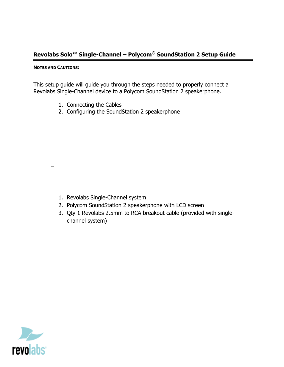 Revolabs Solo Single-Channel – Polycom SoundStation 2 User Manual | 3 pages
