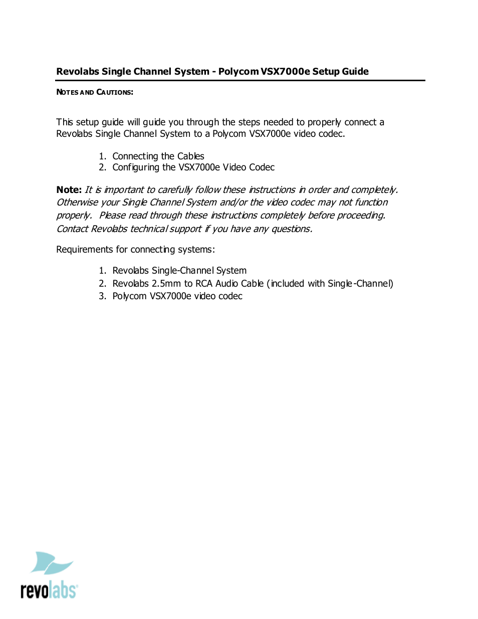 Revolabs Single Channel System - Polycom VSX7000e User Manual | 2 pages