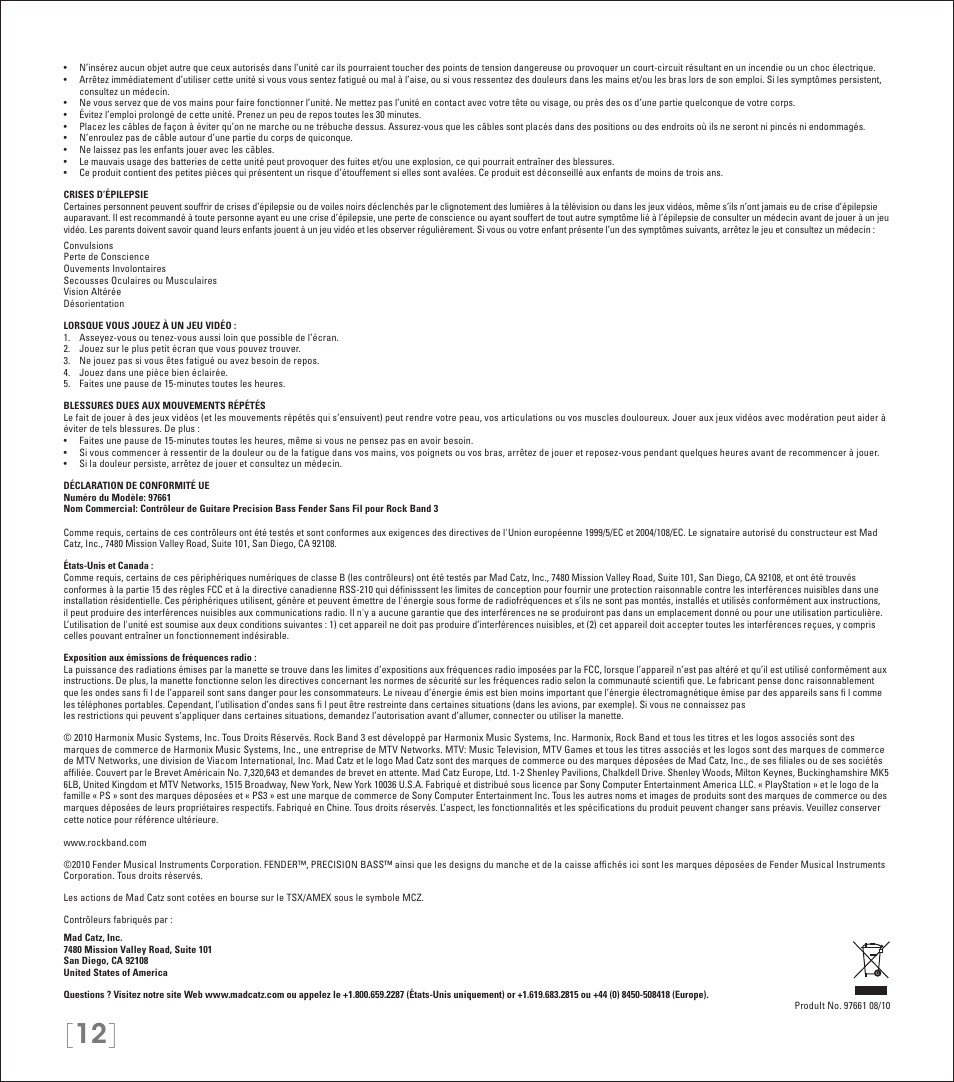 Rock Band Wireless Fender Precision Bass Controller Rock Band 3-PlayStation-3 User Manual | Page 12 / 32