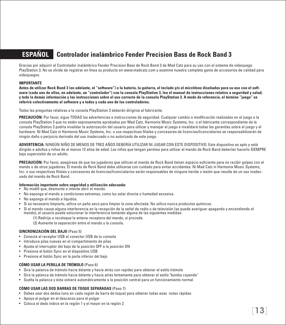 Rock Band Wireless Fender Precision Bass Controller Rock Band 3-PlayStation-3 User Manual | Page 13 / 32