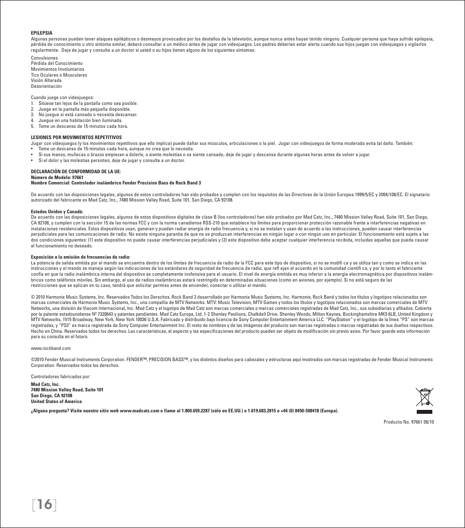 Rock Band Wireless Fender Precision Bass Controller Rock Band 3-PlayStation-3 User Manual | Page 16 / 32