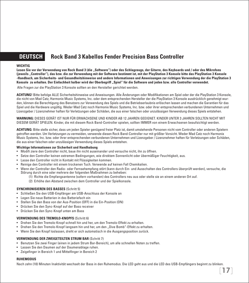 Rock Band Wireless Fender Precision Bass Controller Rock Band 3-PlayStation-3 User Manual | Page 17 / 32