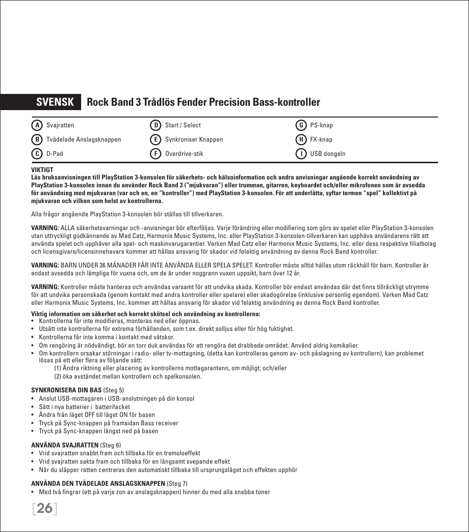 Rock Band Wireless Fender Precision Bass Controller Rock Band 3-PlayStation-3 User Manual | Page 26 / 32