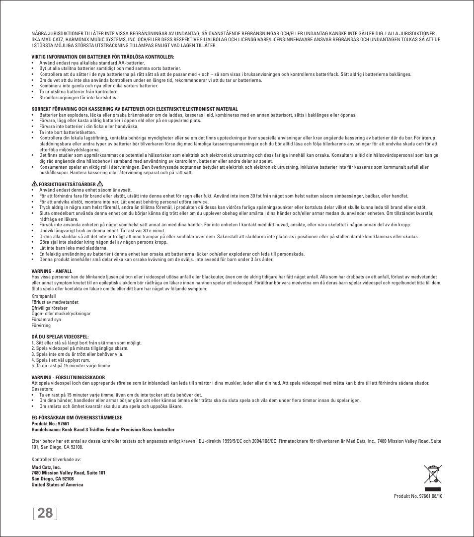 Rock Band Wireless Fender Precision Bass Controller Rock Band 3-PlayStation-3 User Manual | Page 28 / 32
