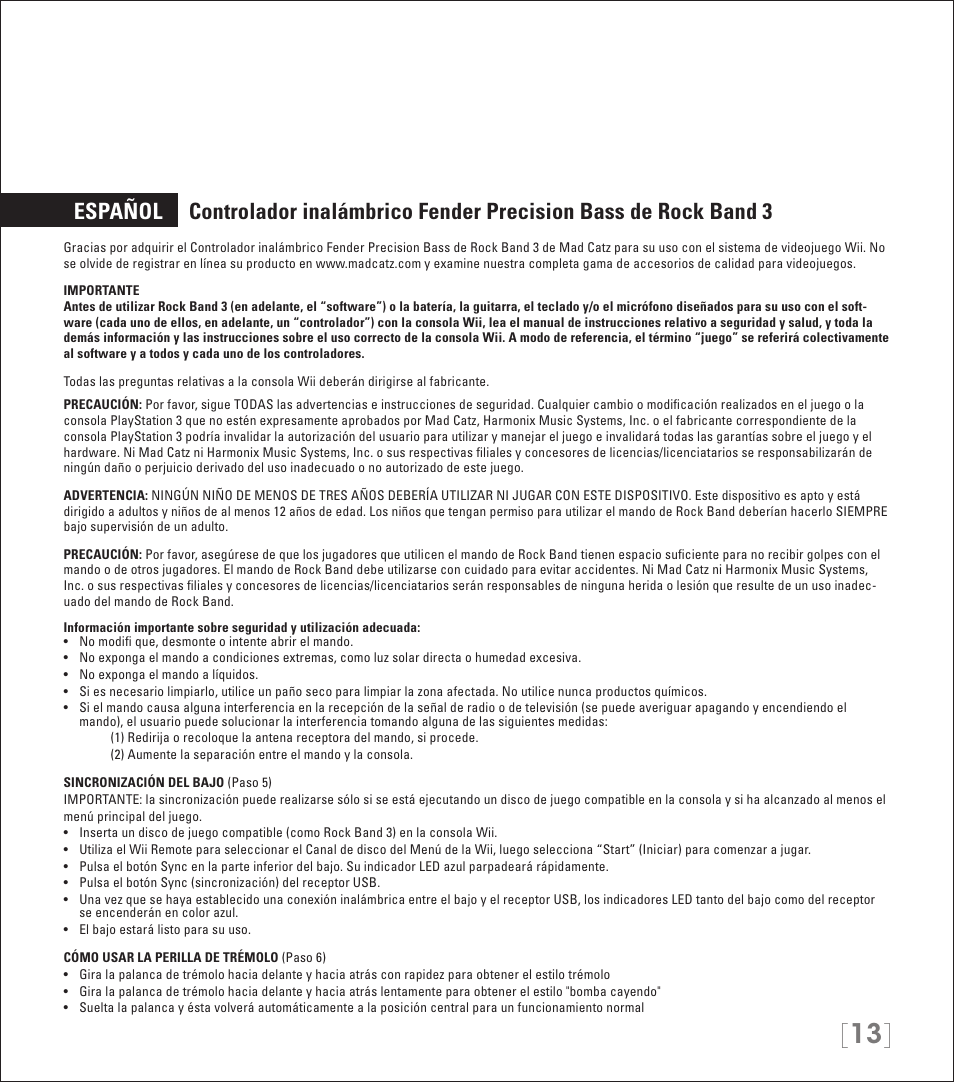 Rock Band Wireless Fender Precision Bass Controller Rock Band 3-Nintendo Wii User Manual | Page 13 / 32