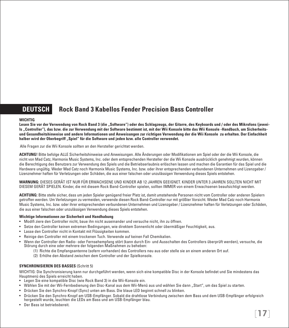 Rock Band Wireless Fender Precision Bass Controller Rock Band 3-Nintendo Wii User Manual | Page 17 / 32
