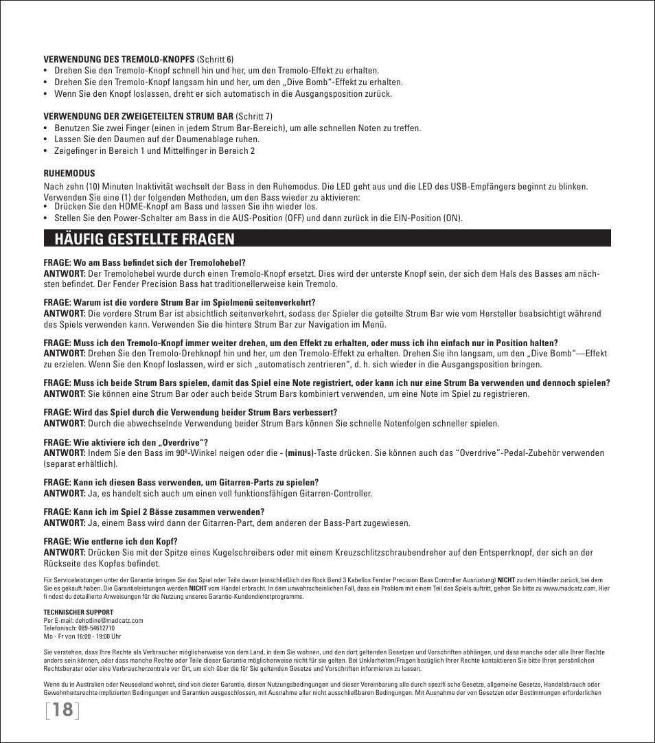 Häufig gestellte fragen | Rock Band Wireless Fender Precision Bass Controller Rock Band 3-Nintendo Wii User Manual | Page 18 / 32