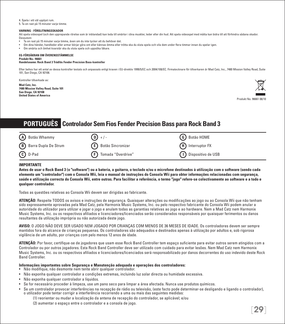 Rock Band Wireless Fender Precision Bass Controller Rock Band 3-Nintendo Wii User Manual | Page 29 / 32