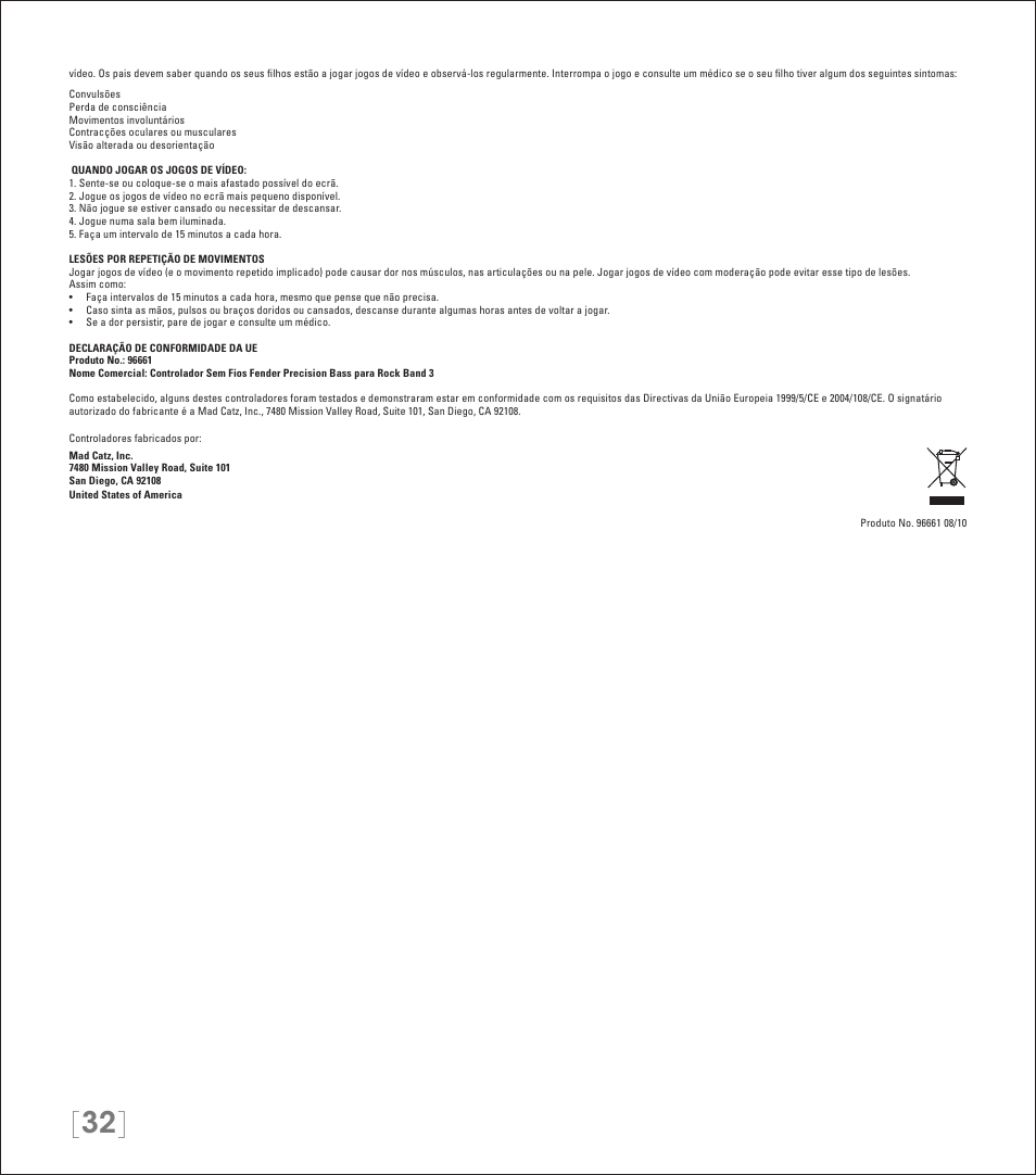 Rock Band Wireless Fender Precision Bass Controller Rock Band 3-Nintendo Wii User Manual | Page 32 / 32