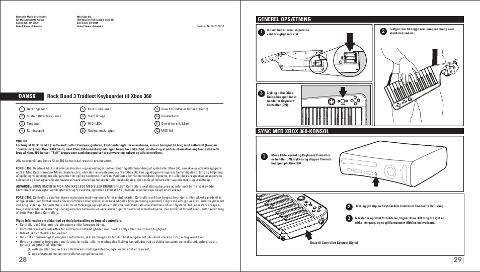 Dansk rock band 3 trådløst keyboardet til xbox 360, Generel opsætning, Sync med xbox 360-konsol | Rock Band Wireless Keyboard Clavier Rock Band 3 for Xbox 360 User Manual | Page 15 / 21