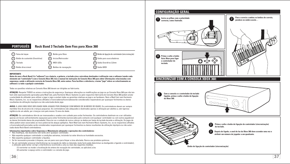 Configuração geral, Sincronizar com a consola xbox 360 | Rock Band Wireless Keyboard Clavier Rock Band 3 for Xbox 360 User Manual | Page 19 / 21