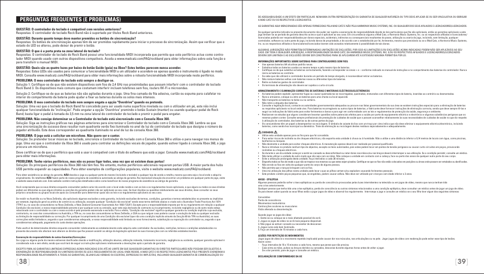 Perguntas frequentes (e problemas) | Rock Band Wireless Keyboard Clavier Rock Band 3 for Xbox 360 User Manual | Page 20 / 21