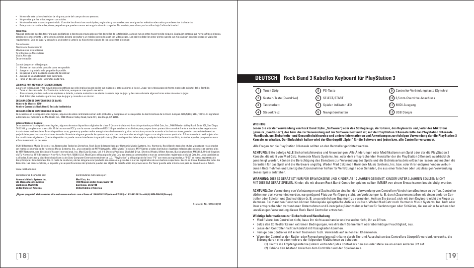 Rock Band Wireless Keyboard Clavier Rock Band 3 for PlayStation-3 User Manual | Page 10 / 21