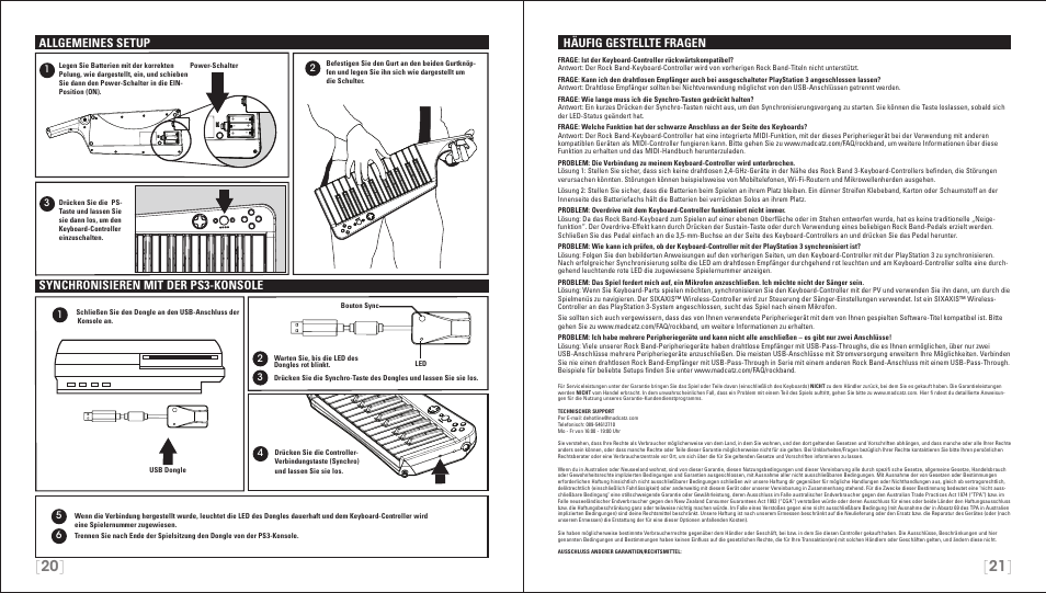Häufig gestellte fragen, Allgemeines setup, Synchronisieren mit der ps3-konsole | Rock Band Wireless Keyboard Clavier Rock Band 3 for PlayStation-3 User Manual | Page 11 / 21