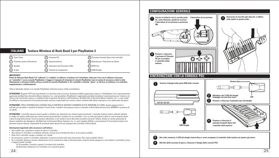 Configurazione generale, Sincronizzare con la console ps3 | Rock Band Wireless Keyboard Clavier Rock Band 3 for PlayStation-3 User Manual | Page 13 / 21