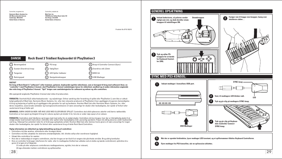 Generel opsætning, Sync med ps3-konsol | Rock Band Wireless Keyboard Clavier Rock Band 3 for PlayStation-3 User Manual | Page 15 / 21