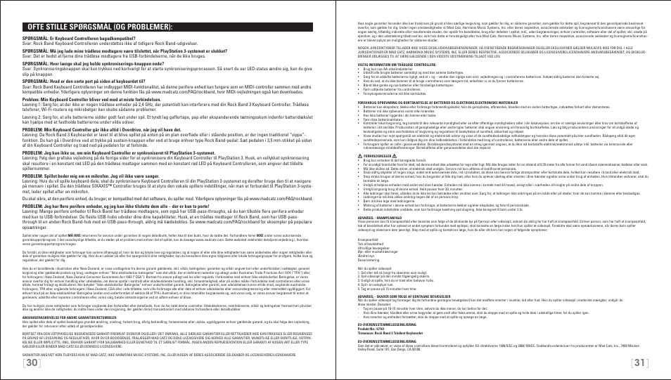 Ofte stille spørgsmål (og problemer) | Rock Band Wireless Keyboard Clavier Rock Band 3 for PlayStation-3 User Manual | Page 16 / 21