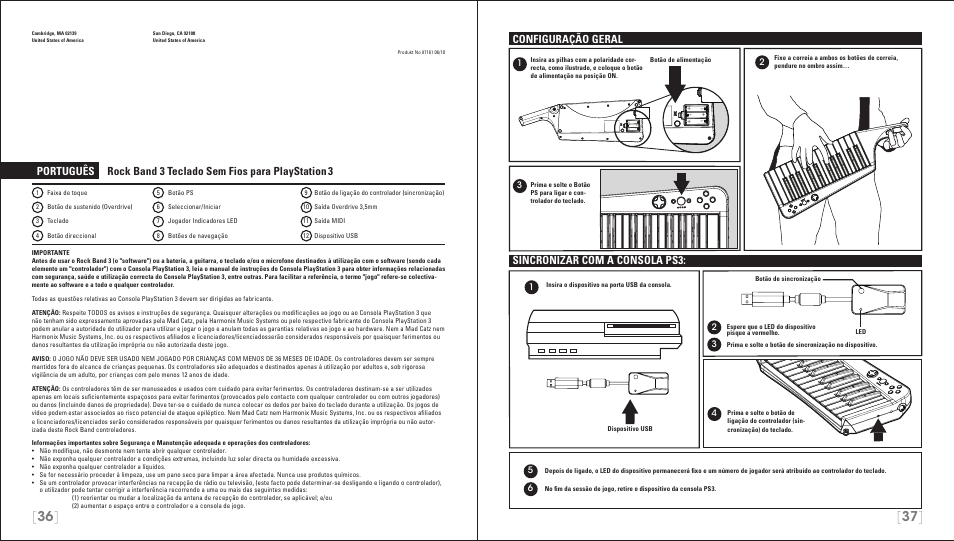 Configuração geral, Sincronizar com a consola ps3 | Rock Band Wireless Keyboard Clavier Rock Band 3 for PlayStation-3 User Manual | Page 19 / 21