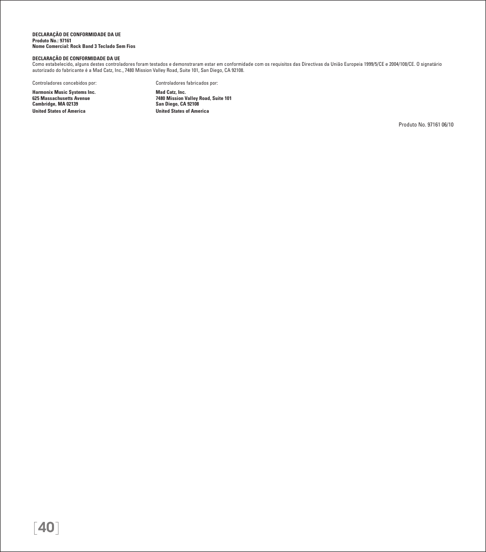 Rock Band Wireless Keyboard Clavier Rock Band 3 for PlayStation-3 User Manual | Page 21 / 21