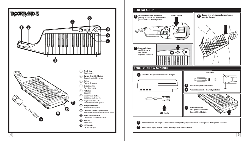 General setup, Sync to the ps3 console | Rock Band Wireless Keyboard Clavier Rock Band 3 for PlayStation-3 User Manual | Page 3 / 21