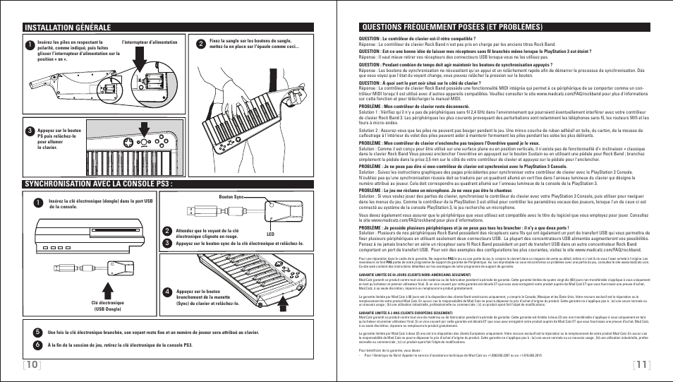 Questions fréquemment posées (et problèmes), Installation générale, Synchronisation avec la console ps3 | Rock Band Wireless Keyboard Clavier Rock Band 3 for PlayStation-3 User Manual | Page 6 / 21