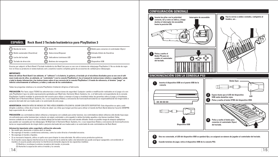 Español rock band 3 teclado, Inalámbrico para playstation 3, Configuración generale | Rock Band Wireless Keyboard Clavier Rock Band 3 for PlayStation-3 User Manual | Page 8 / 21