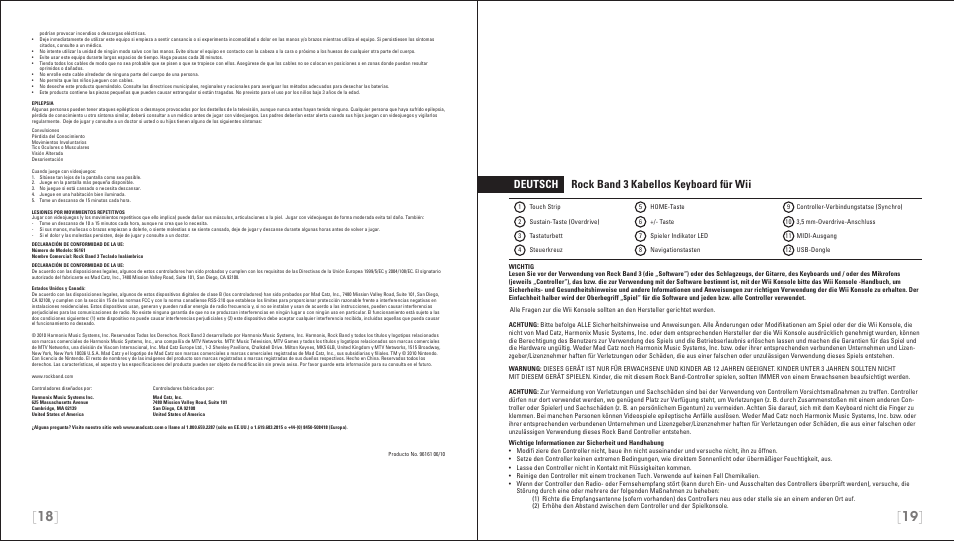 Deutsch rock band 3 kabellos keyboard für wii | Rock Band Wireless Keyboard Clavier Rock Band 3 for Nintendo Wii User Manual | Page 10 / 21