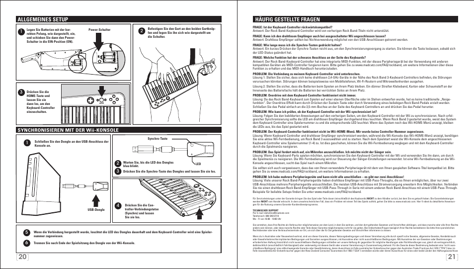 Allgemeines setup, Häufig gestellte fragen, Synchronisieren mit der wii-konsole | Rock Band Wireless Keyboard Clavier Rock Band 3 for Nintendo Wii User Manual | Page 11 / 21