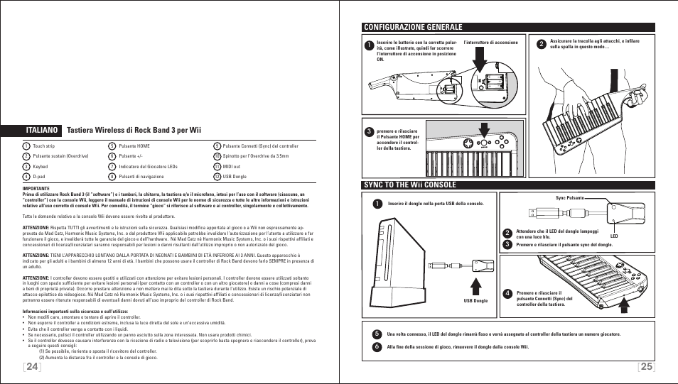 Italiano tastiera wireless di rock band 3 per wii, Configurazione generale, Sync to the wii console | Rock Band Wireless Keyboard Clavier Rock Band 3 for Nintendo Wii User Manual | Page 13 / 21