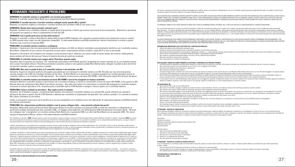 Domande frequenti (e problemi) | Rock Band Wireless Keyboard Clavier Rock Band 3 for Nintendo Wii User Manual | Page 14 / 21