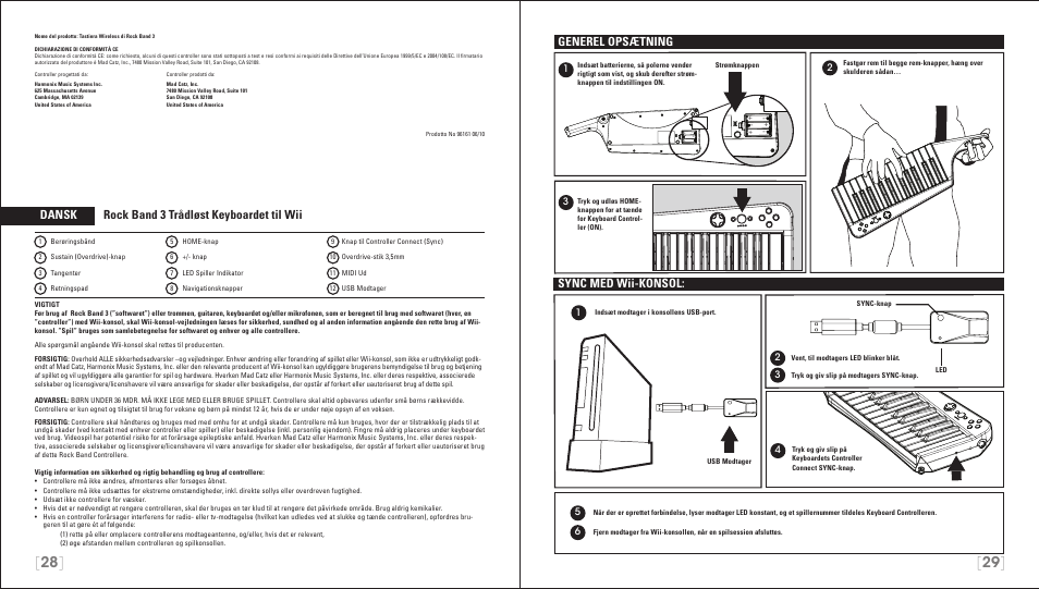 Dansk rock band 3 trådløst keyboardet til wii, Generel opsætning, Sync med wii-konsol | Rock Band Wireless Keyboard Clavier Rock Band 3 for Nintendo Wii User Manual | Page 15 / 21