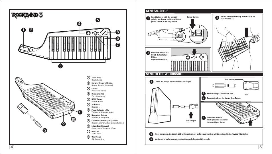 General setup, Sync to the wii console | Rock Band Wireless Keyboard Clavier Rock Band 3 for Nintendo Wii User Manual | Page 3 / 21