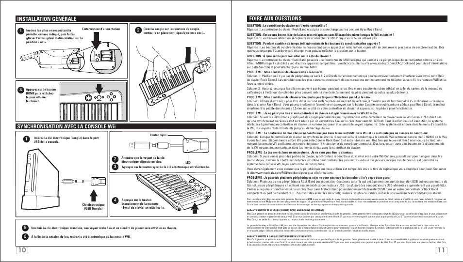 Foire aux questions, Installation générale, Synchronisation avec la console wii | Rock Band Wireless Keyboard Clavier Rock Band 3 for Nintendo Wii User Manual | Page 6 / 21