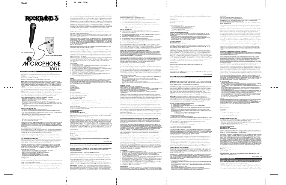 Rock Band Microphone Rock Band 3-Nintendo Wii User Manual | 2 pages