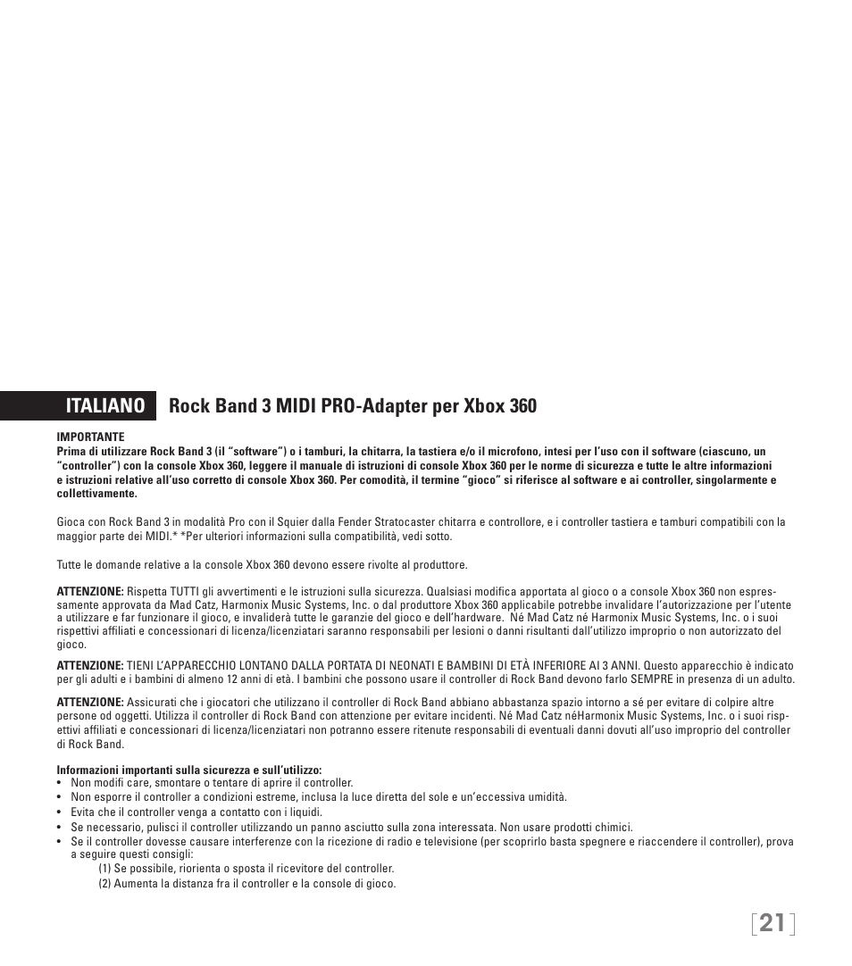 Italiano rock band 3 midi pro-adapter per xbox 360 | Rock Band MIDI PRO-Adapter Rock Band 3 for Xbox 360 User Manual | Page 21 / 34