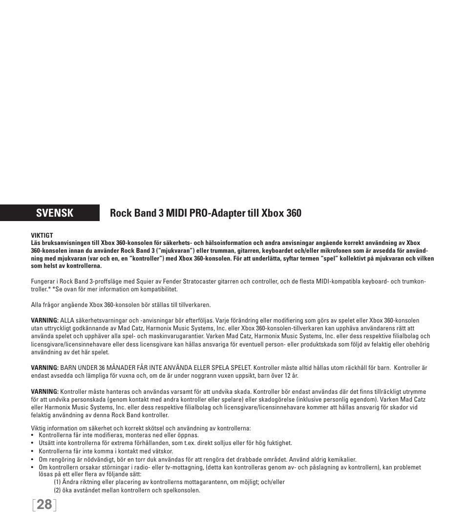 Svensk rock band 3 midi pro-adapter till xbox 360 | Rock Band MIDI PRO-Adapter Rock Band 3 for Xbox 360 User Manual | Page 28 / 34