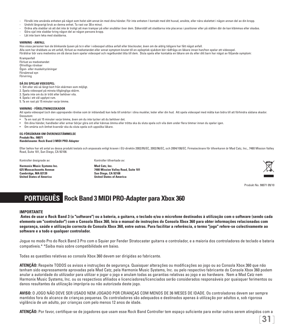 Rock Band MIDI PRO-Adapter Rock Band 3 for Xbox 360 User Manual | Page 31 / 34