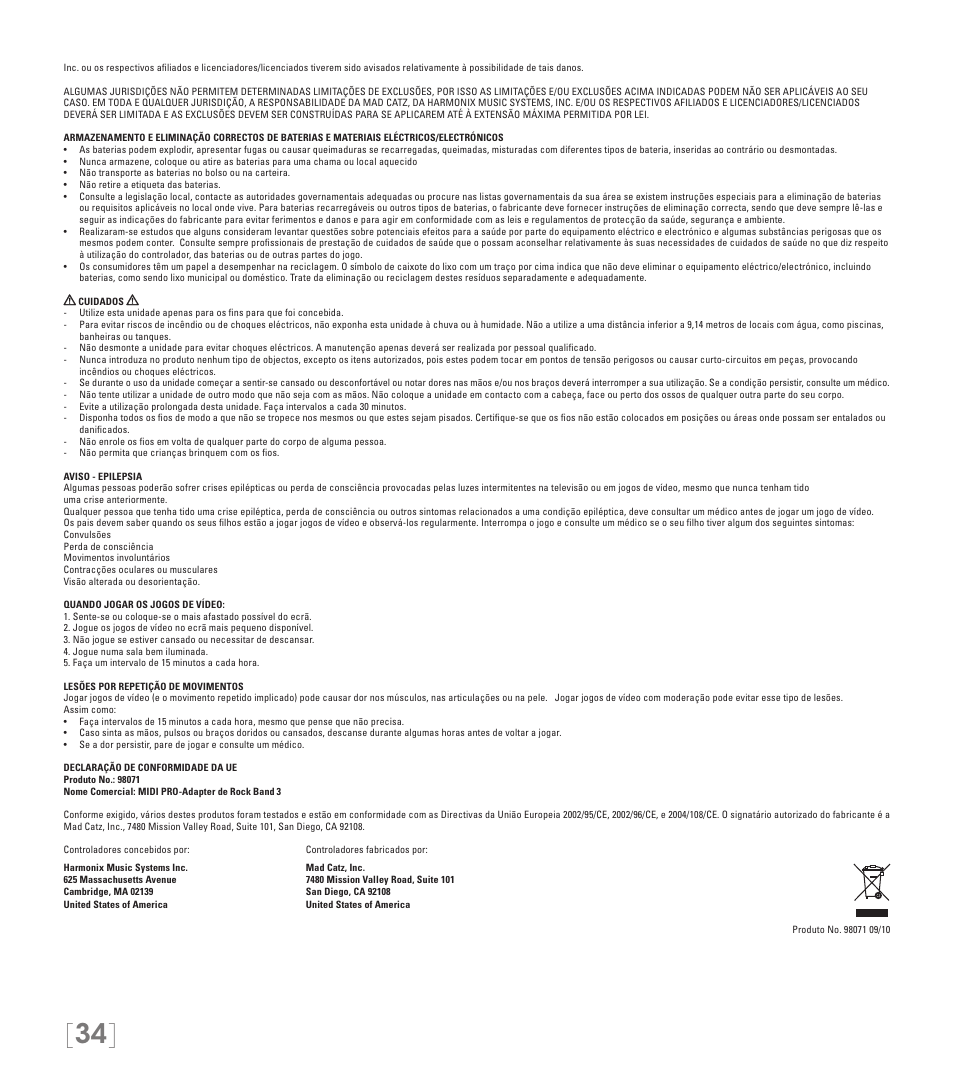 Rock Band MIDI PRO-Adapter Rock Band 3 for Xbox 360 User Manual | Page 34 / 34