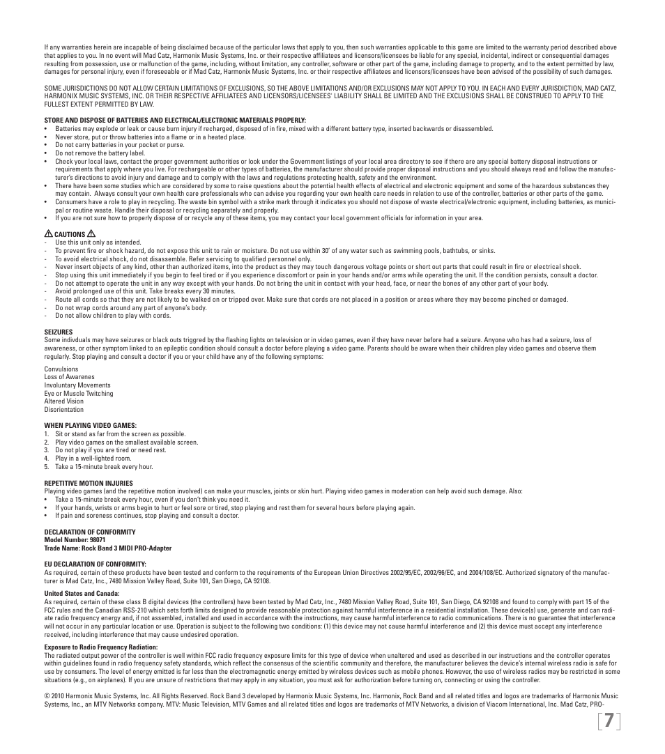 Rock Band MIDI PRO-Adapter Rock Band 3 for Xbox 360 User Manual | Page 7 / 34