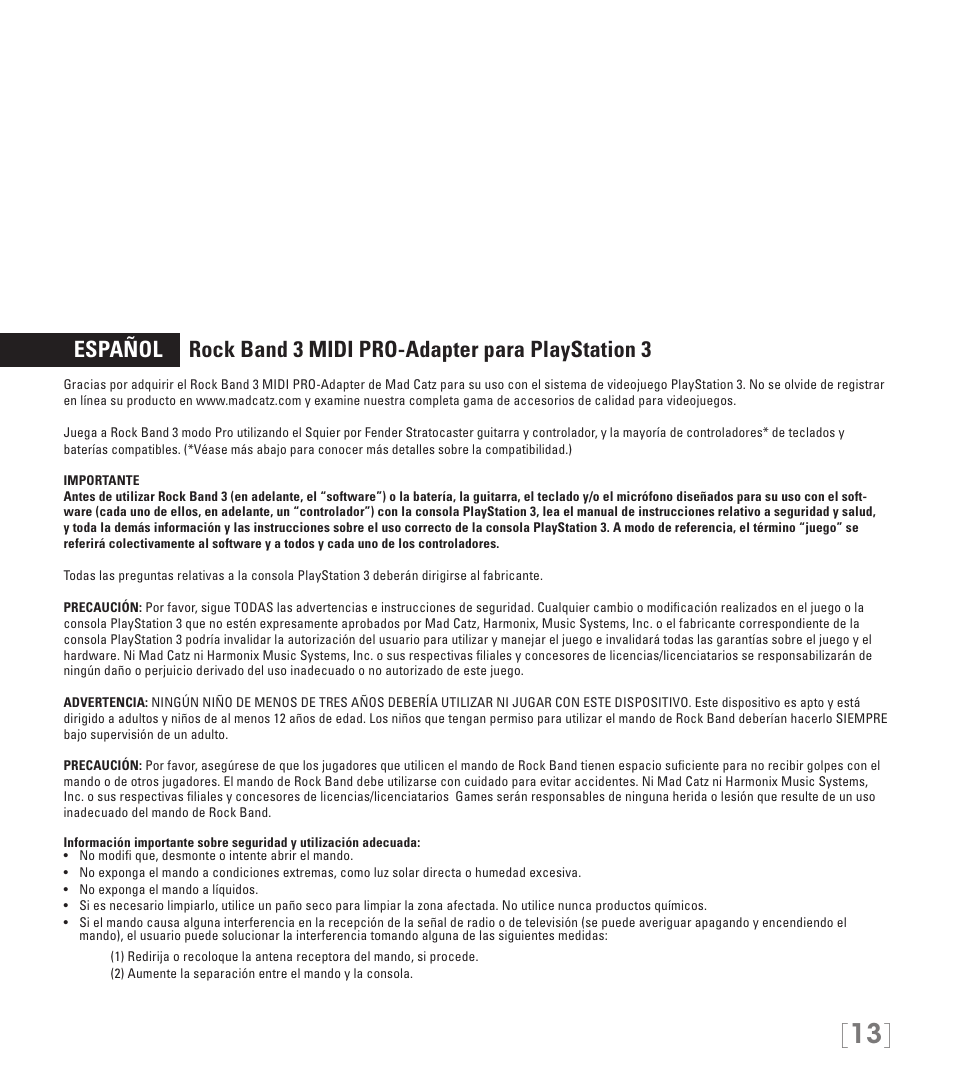 Rock Band MIDI PRO-Adapter Rock Band 3 for PlayStation-3 User Manual | Page 13 / 34