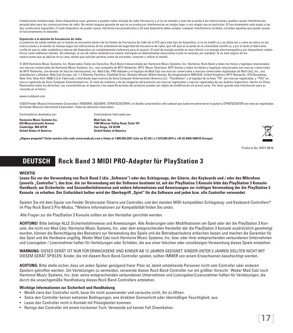 Rock Band MIDI PRO-Adapter Rock Band 3 for PlayStation-3 User Manual | Page 17 / 34