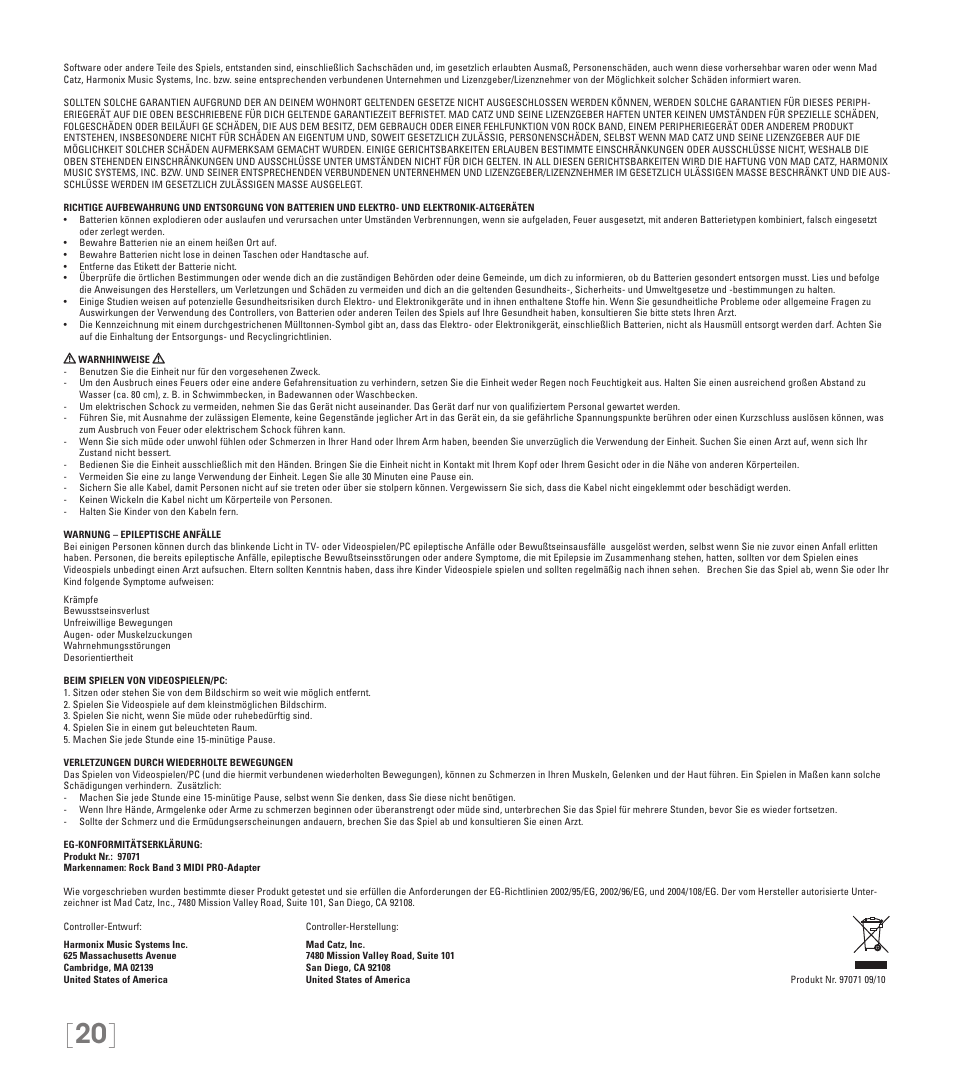 Rock Band MIDI PRO-Adapter Rock Band 3 for PlayStation-3 User Manual | Page 20 / 34