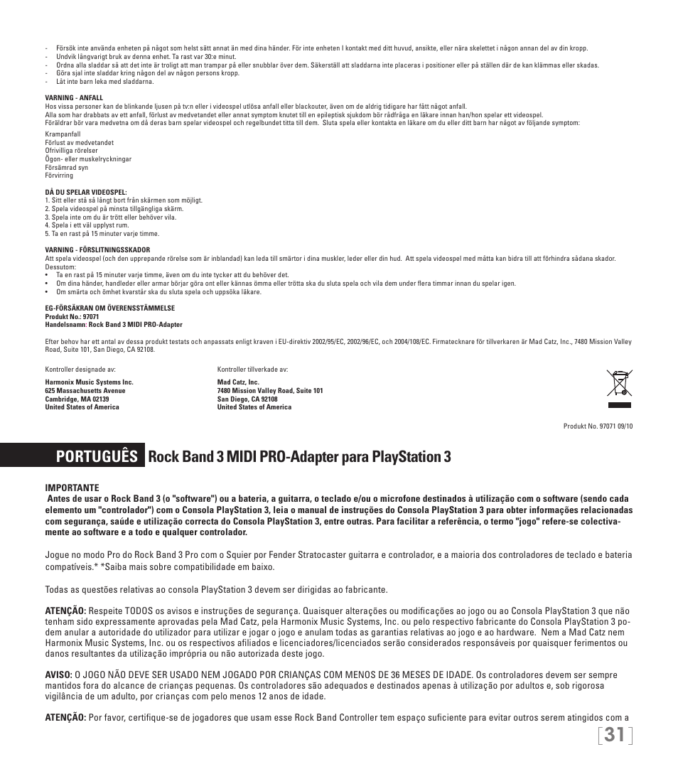 Rock Band MIDI PRO-Adapter Rock Band 3 for PlayStation-3 User Manual | Page 31 / 34