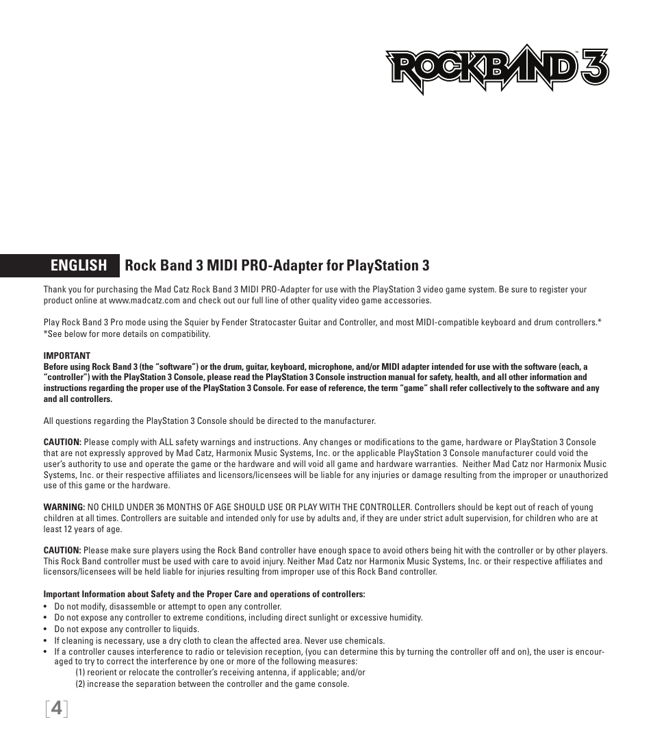 Rock Band MIDI PRO-Adapter Rock Band 3 for PlayStation-3 User Manual | Page 4 / 34