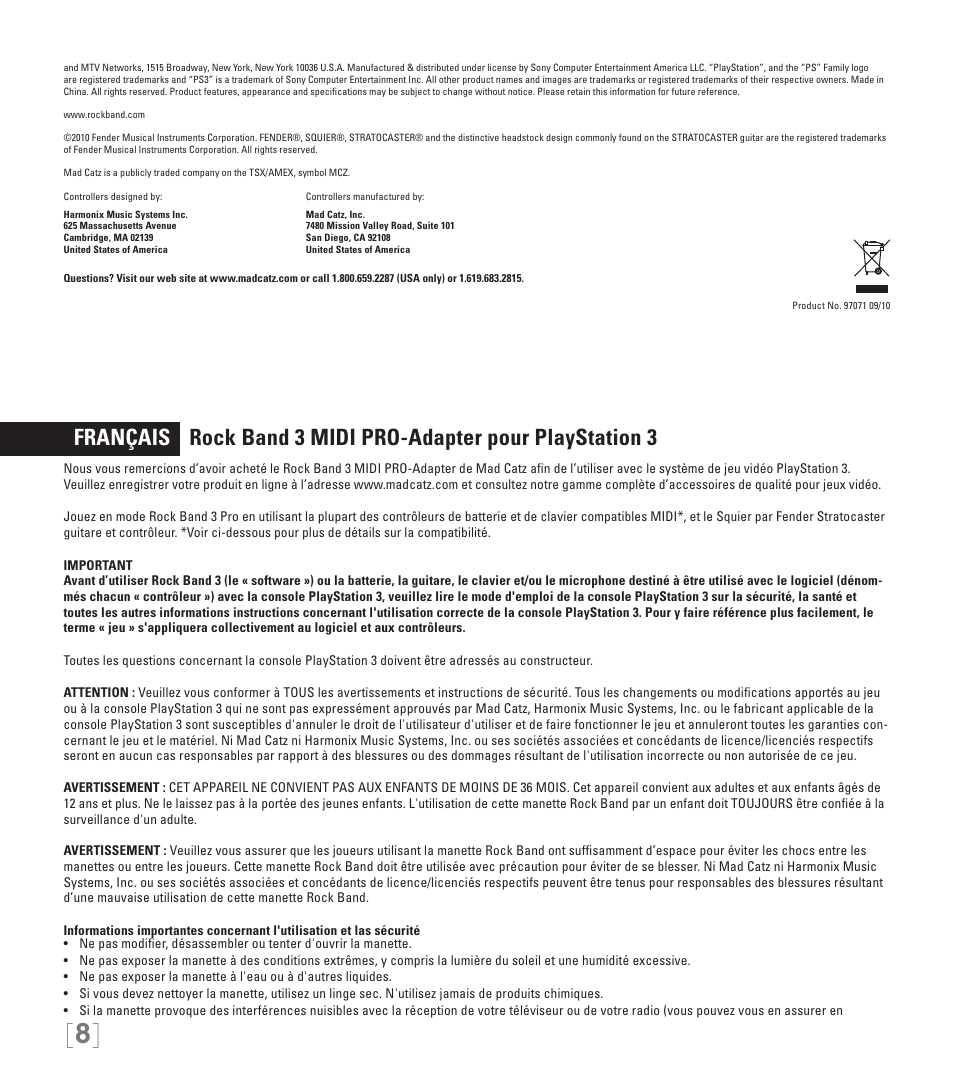 Rock Band MIDI PRO-Adapter Rock Band 3 for PlayStation-3 User Manual | Page 8 / 34