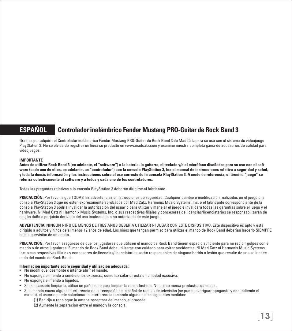 Rock Band Wireless Fender Mustang PRO-Guitar Controller Rock Band 3-PlayStation-3 User Manual | Page 13 / 32