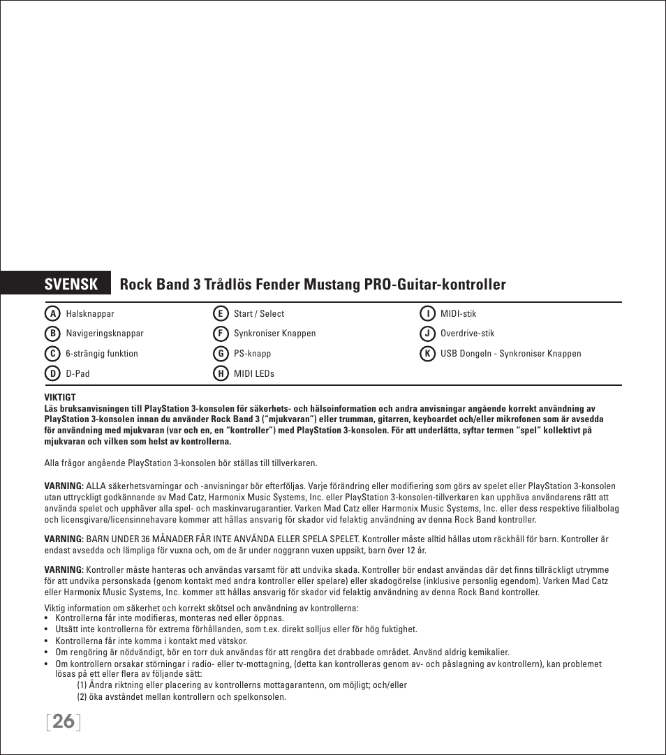 Rock Band Wireless Fender Mustang PRO-Guitar Controller Rock Band 3-PlayStation-3 User Manual | Page 26 / 32