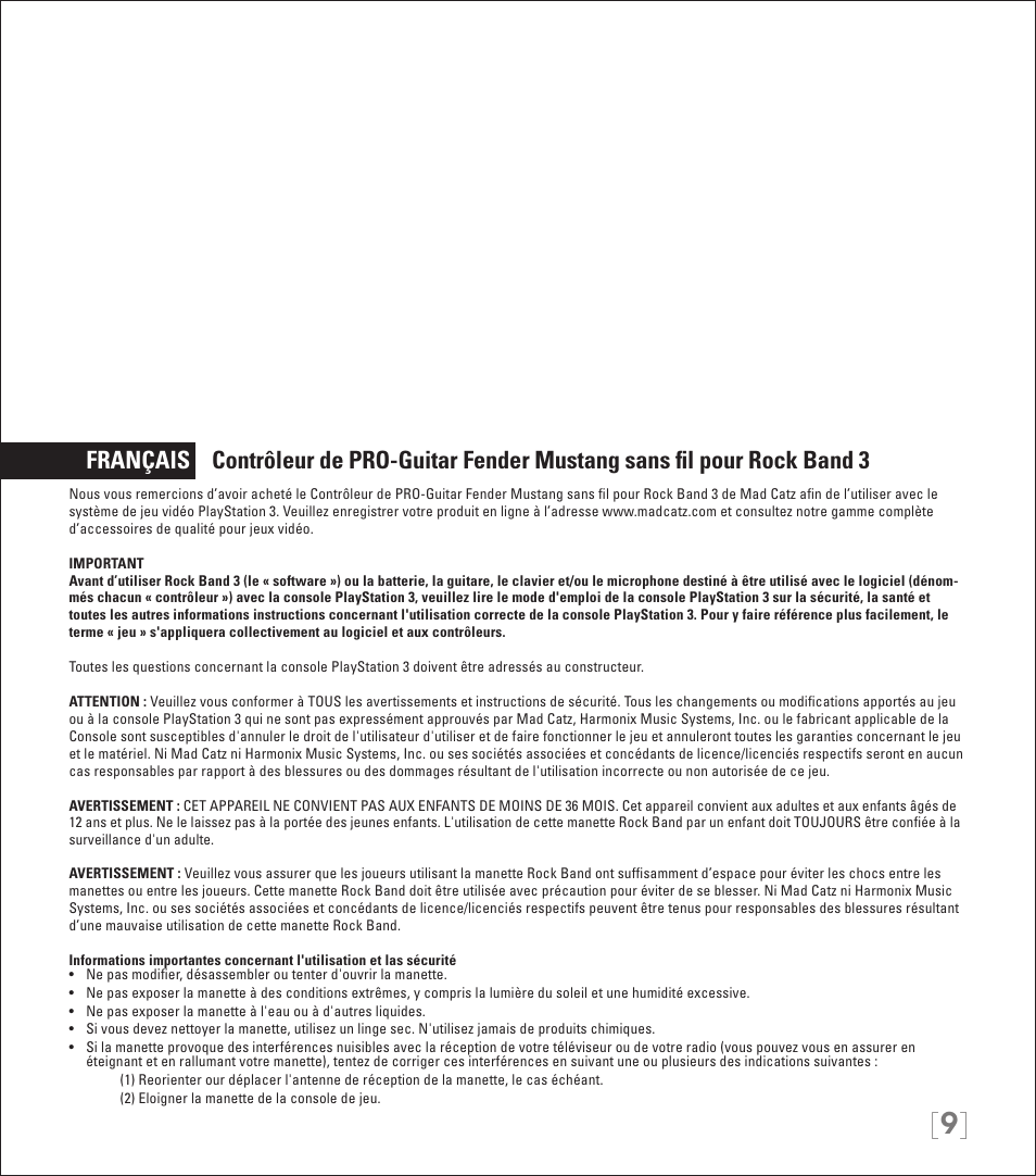 Rock Band Wireless Fender Mustang PRO-Guitar Controller Rock Band 3-PlayStation-3 User Manual | Page 9 / 32