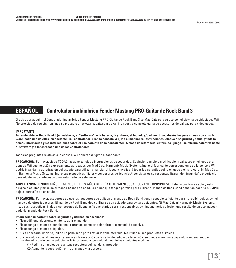 Rock Band Wireless Fender Mustang PRO-Guitar Controller Rock Band 3-Nintendo Wii User Manual | Page 13 / 32