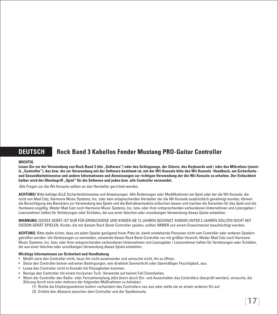 Rock Band Wireless Fender Mustang PRO-Guitar Controller Rock Band 3-Nintendo Wii User Manual | Page 17 / 32